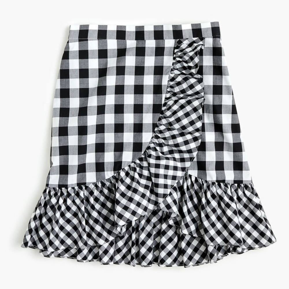 J Crew gingham ruffle mini skirt